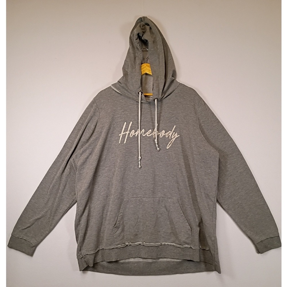 Cozycore Maurices Women Size 2 Gray Homebody Graphic Raw Hem Hoodie Sweatshirt